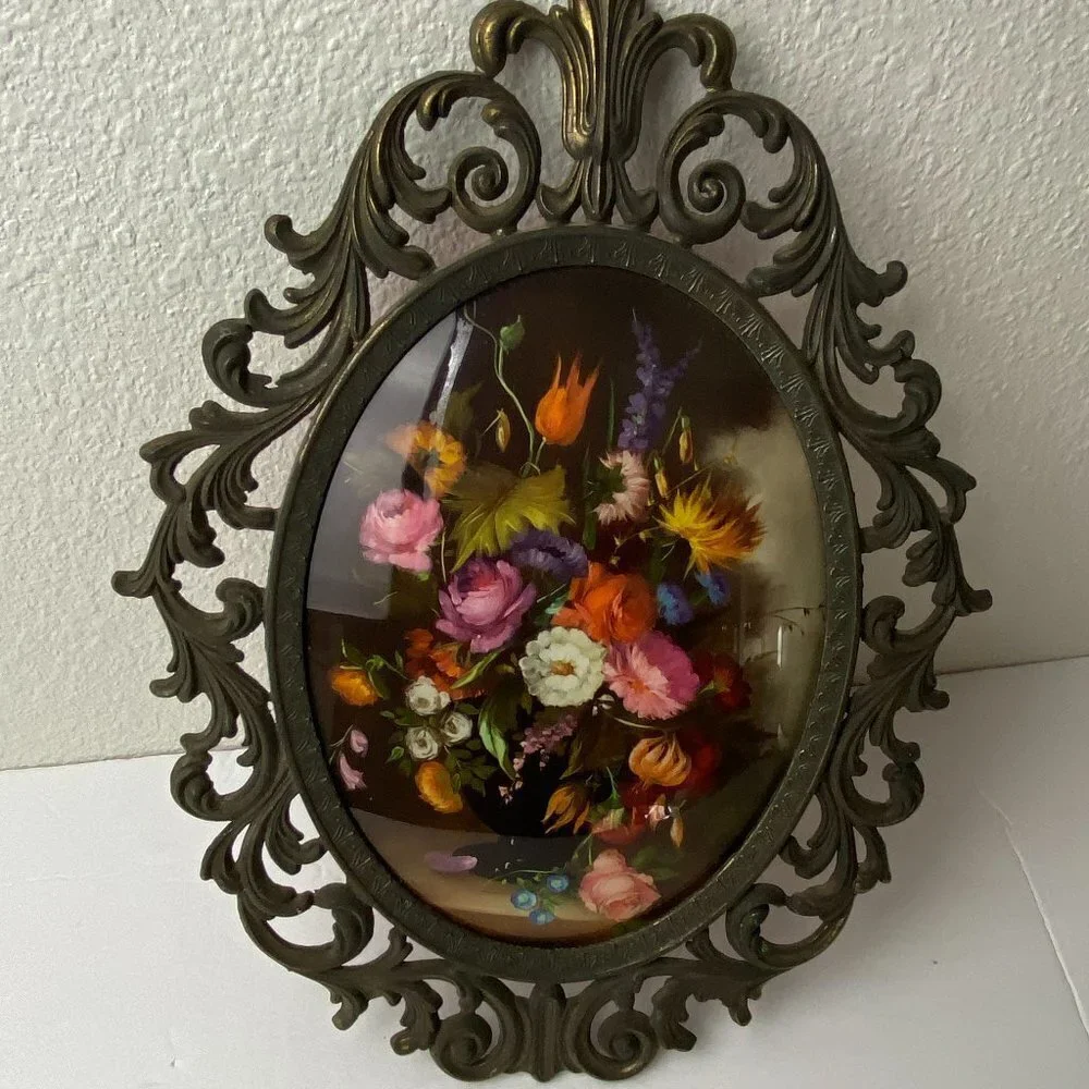 Vintage Flowers Framed Heavy Openwork Metal